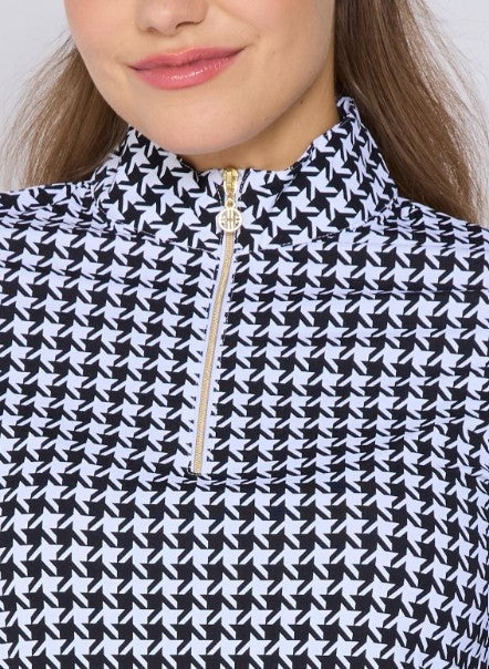 G Lifestyle Quarter Zip Long Sleeve Houndstooth Top