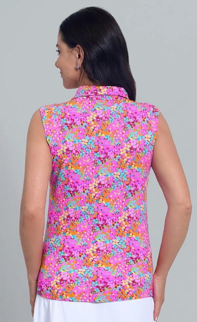 IBKUL Allana Print Sleeveless Polo