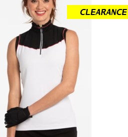 EPNY GO WILD SLEEVELESS MESH BLOCKED ZIP MOCK POLO