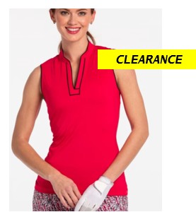 EPNY PATTERN PLAY MANDARIN COLLAR SLEEVELESS POLO