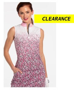 EPNY PATTERN PLAY CONTRAST TRIM ZIP MOCK SLEEVELESS POLO