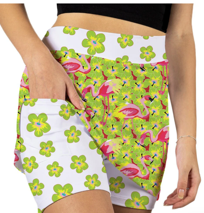 Skort Obsession Flamingle Flamingo Pattern Skort (Multiple Colors)