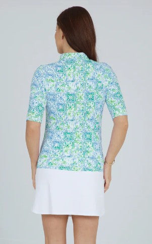 IBKUL Kathy Print Ruched Elbow Length Sleeve Top