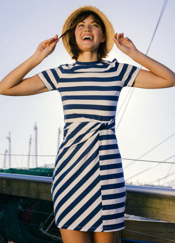 knee length golf dresses Women's Lowen Dress in Royal Navy Stripe Formal Dresses Traditional Mexican Large / Pink tumble dry low or Color:Dark Stone