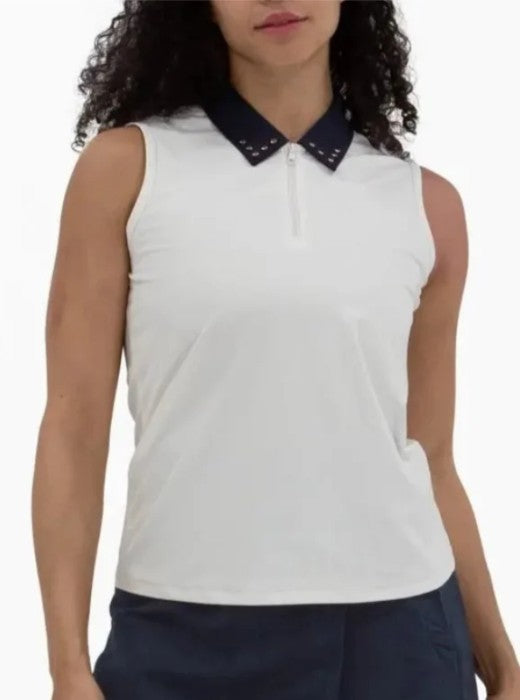 FORAY Sleeveless Studded Collar Polo
