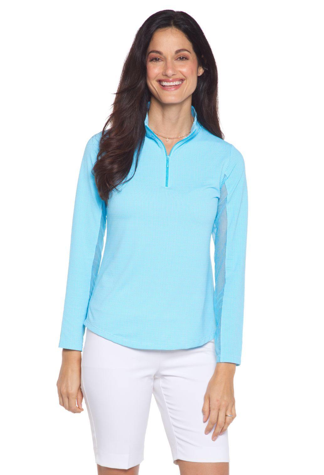 IBKUL Mini Check Long Sleeve Turquoise