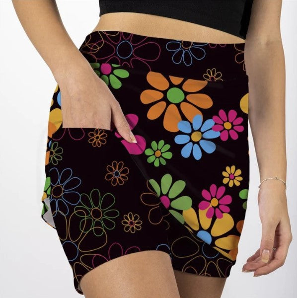 Skort Obsession Night Daisies Skort 17"