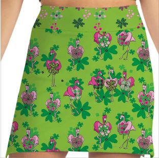 Skort Obsession St. Paddy's Flamingos Green Skort 17"