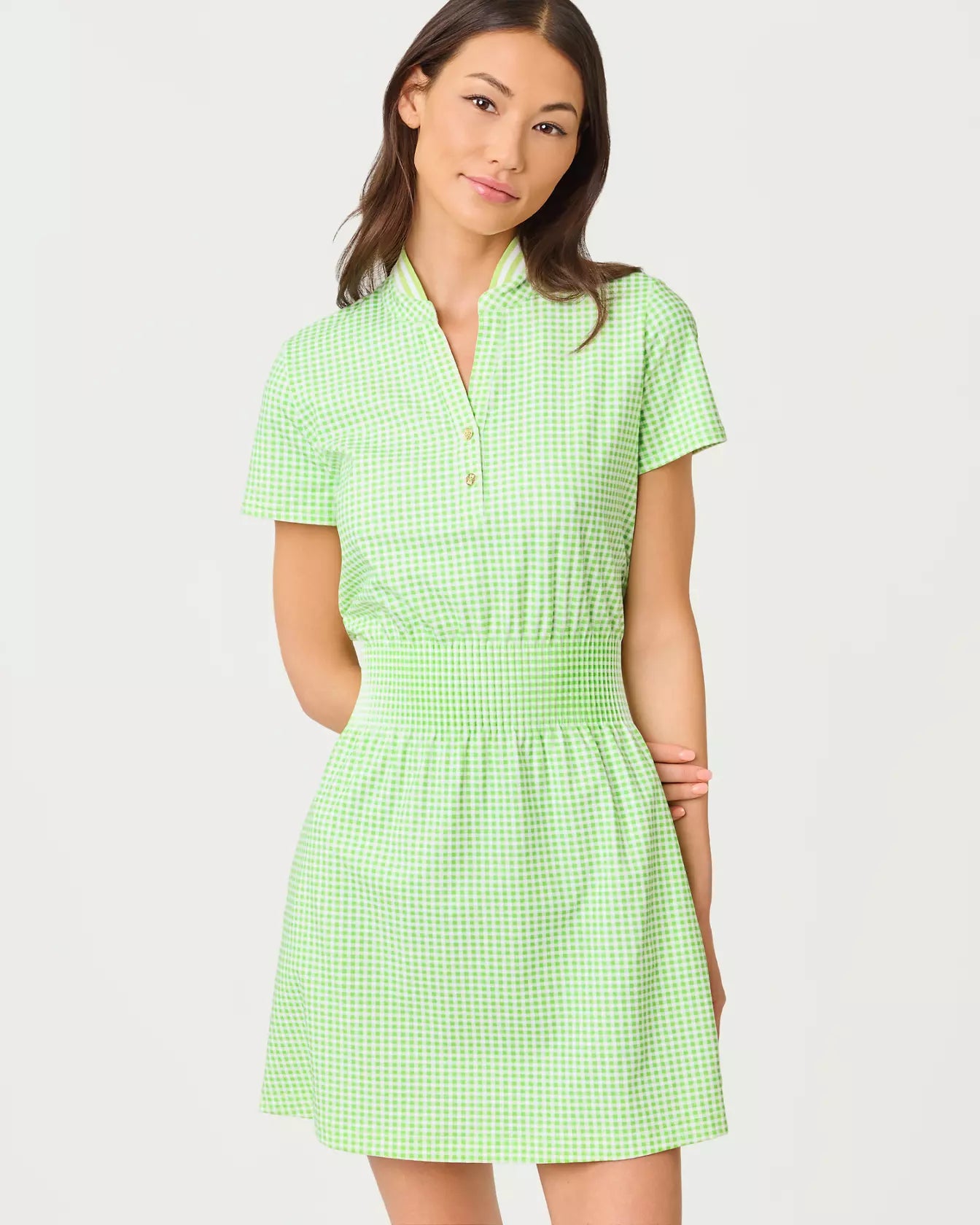 LILLY PULITZER Love Active Short Sleeve Dress in Pistachio Macaron Lil Check It Gingham
