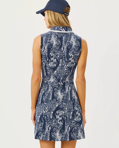 LILLY PULITZER Catarina Sleeveless Dress 34" in Low Tide Navy Lil Palm Prowl Golf