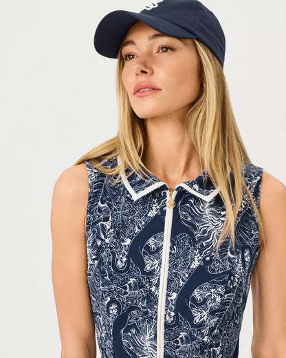 LILLY PULITZER Catarina Sleeveless Dress 34" in Low Tide Navy Lil Palm Prowl Golf