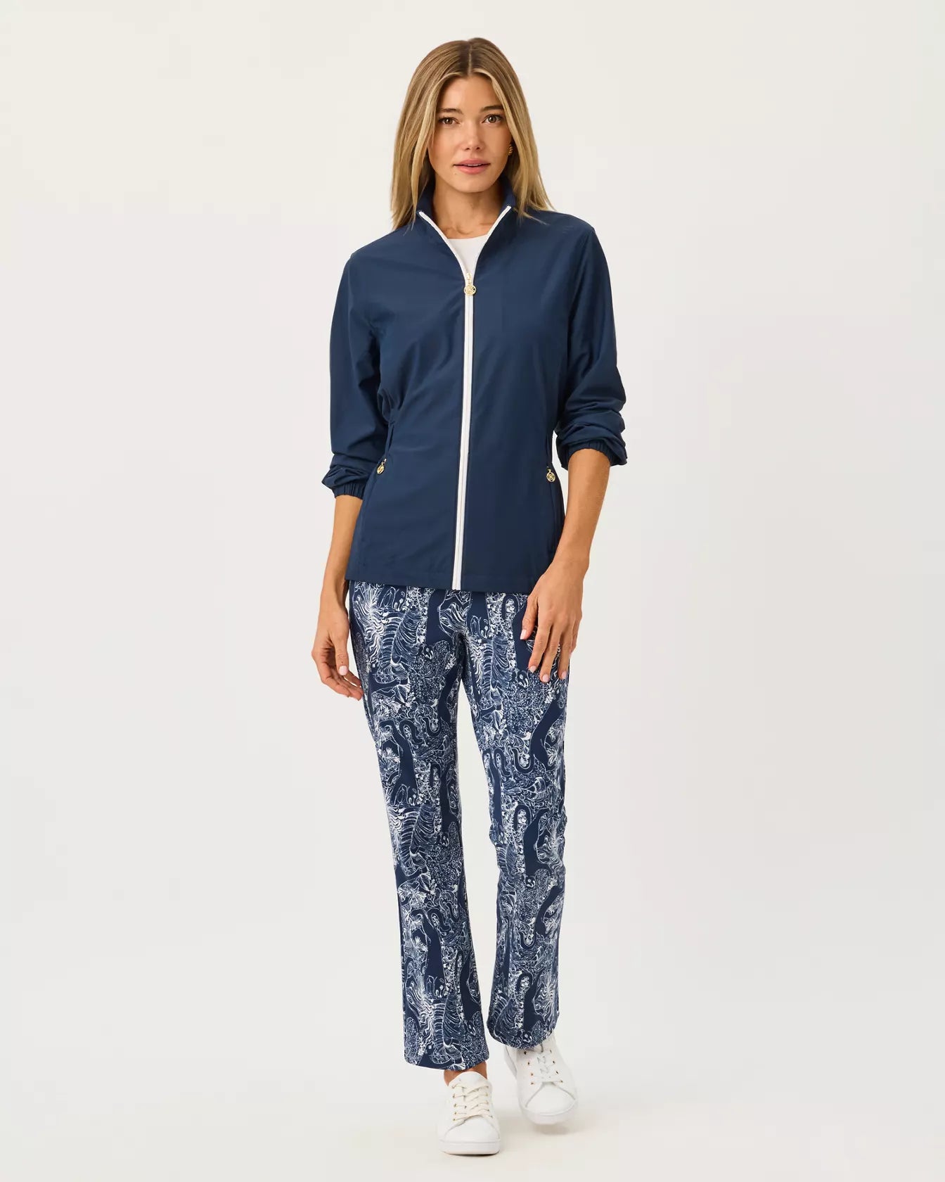 LILLY PULITZER Corso Kick Flare Ankle Pant 28" in Low Tide Navy Lil Palm Prowl Golf