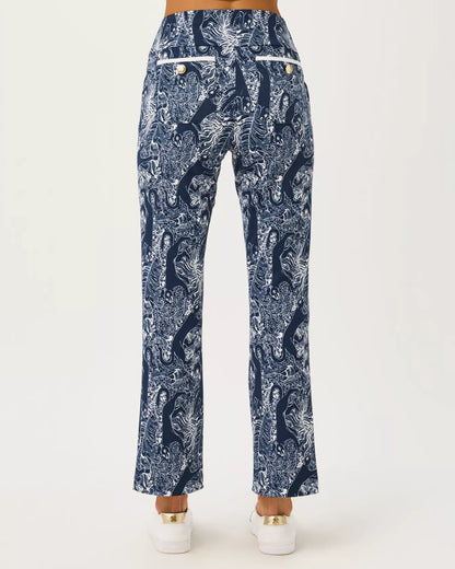 LILLY PULITZER Corso Kick Flare Ankle Pant 28" in Low Tide Navy Lil Palm Prowl Golf