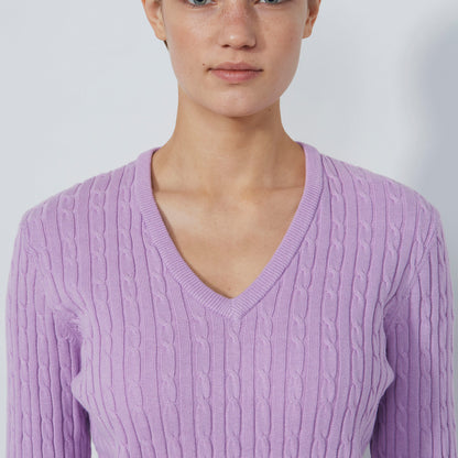 Daily Sports Abstract Fusion Madelene Veronica Cable Knit V-Neck Sweater