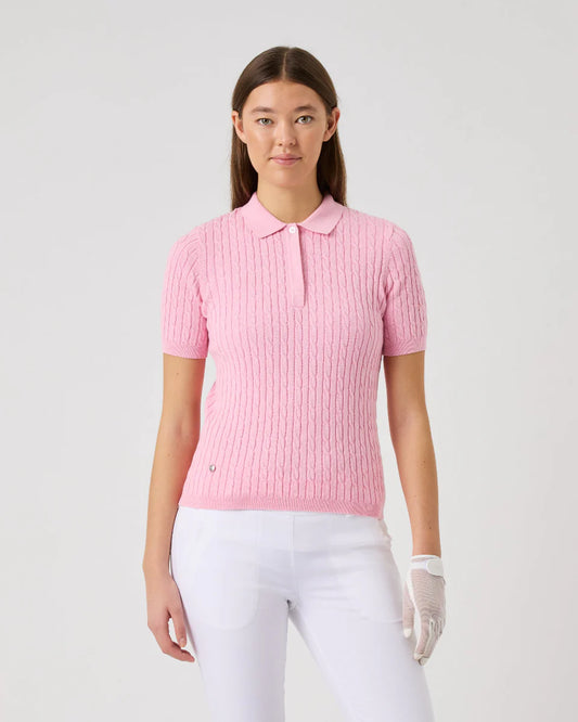 Daily Sports PINK SKY Madelene Cable Knit Short Sleeve Sweater (Multiple Colors)