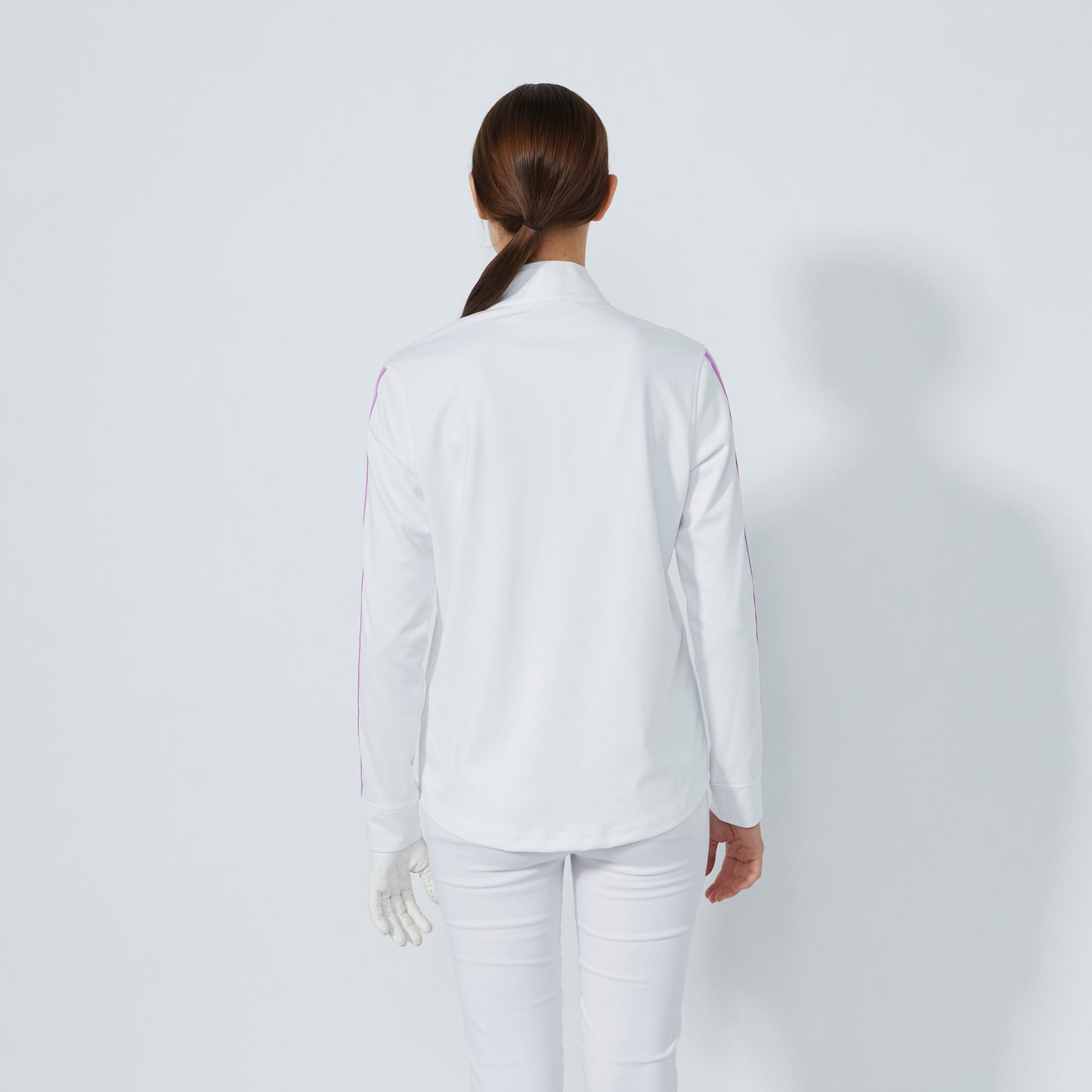 Daily Sports Abstract Fusion White Peach Long Sleeve Half Neck Polo