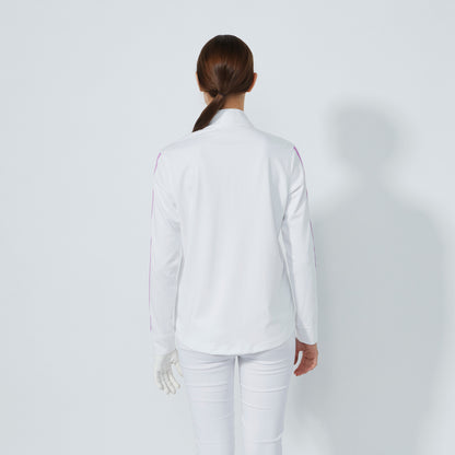 Daily Sports Abstract Fusion White Peach Long Sleeve Half Neck Polo