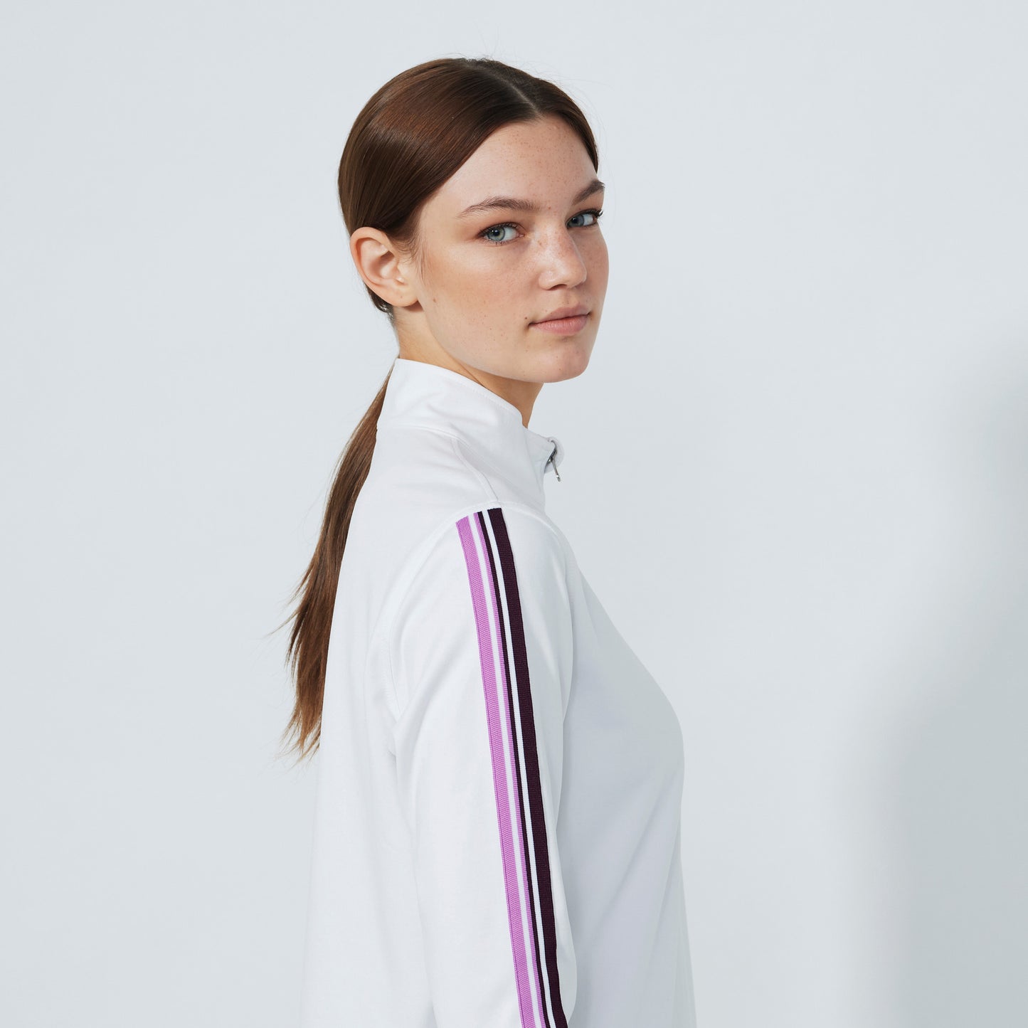 Daily Sports Abstract Fusion White Peach Long Sleeve Half Neck Polo