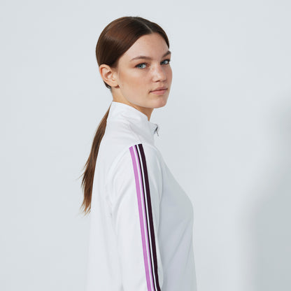 Daily Sports Abstract Fusion White Peach Long Sleeve Half Neck Polo