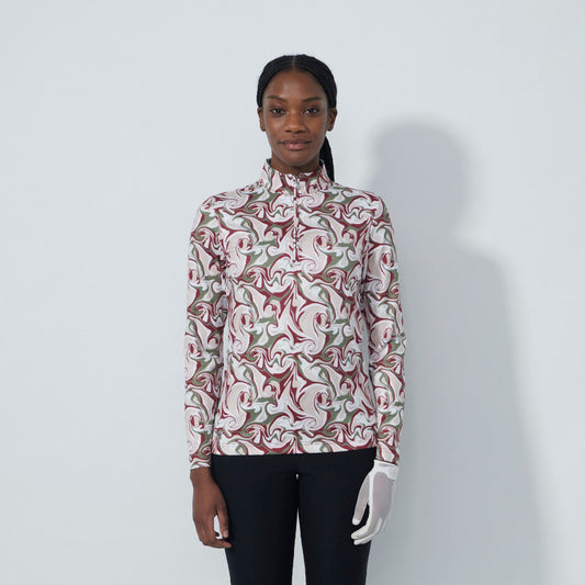 Daily Sports Abstract Fusion Swirl Print Peached Half Neck Long Sleeve Polo