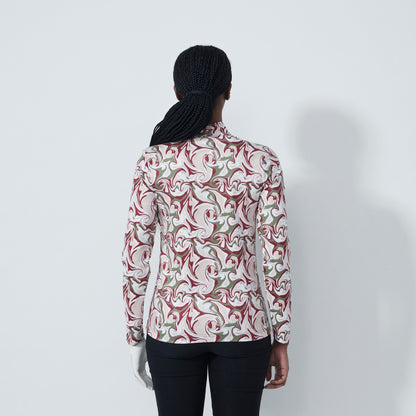Daily Sports Abstract Fusion Swirl Print Peached Half Neck Long Sleeve Polo