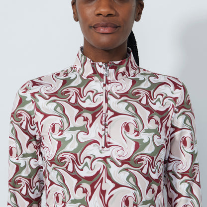 Daily Sports Abstract Fusion Swirl Print Peached Half Neck Long Sleeve Polo