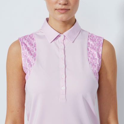 Daily Sports Abstract Fusion Pink Pansy Print Insert Sleeveless Polo
