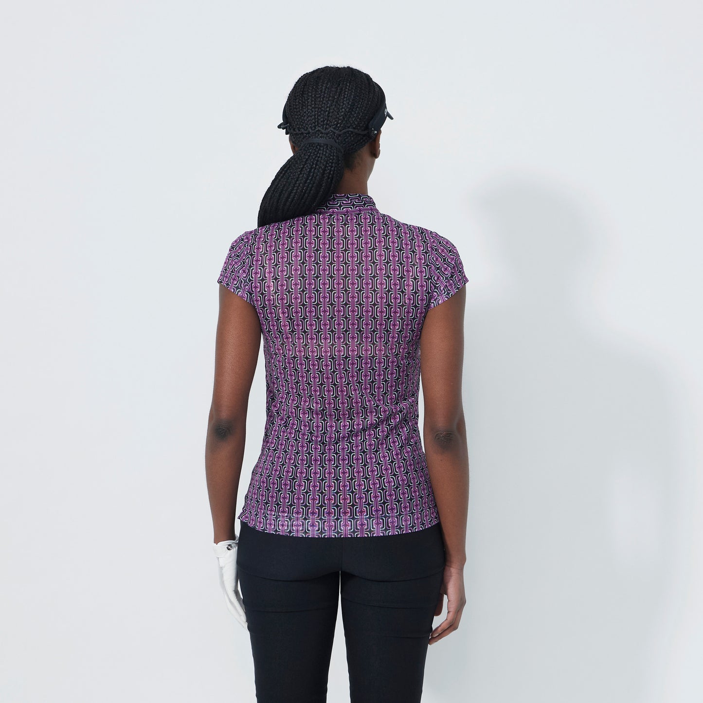 Daily Sports Abstract Fusion Breeze Delusion Black Print Cap Sleeve Mesh Polo