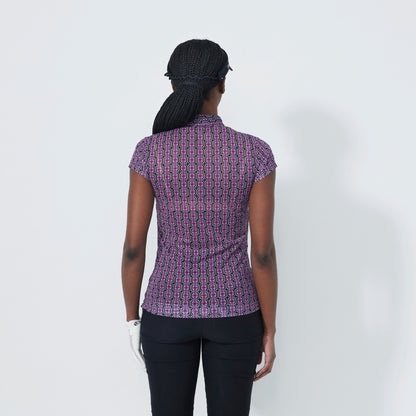 Daily Sports Abstract Fusion Breeze Delusion Black Print Cap Sleeve Mesh Polo