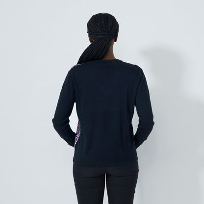 Daily Sports Abstract Fusion Delusion Black Jacquard V-Neck Pullover