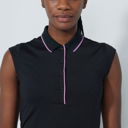 Daily Sports Abstract Fusion Embroidery Logo Black Sleeveless Polo