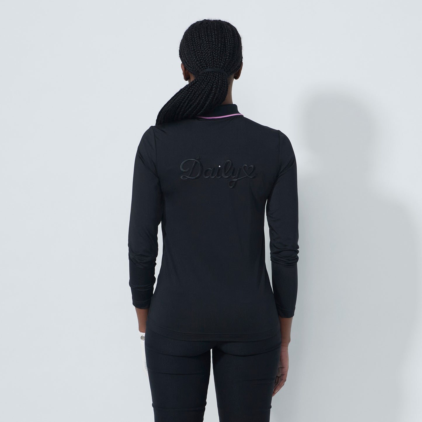 Daily Sports Abstract Fusion Embroidery Logo Black Long Sleeve Polo