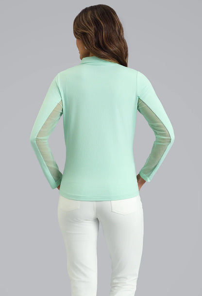 IBKUL Pool Party Solid Long Zip Polo Top