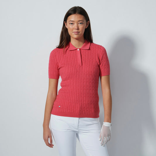 Daily Sports Illusion Wave Cable Knit Short Sleeve Polo Shirt