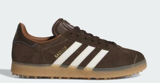 Adidas Gazelle Spikeless Golf Shoes in Dark Brown / Chalk White / Gum