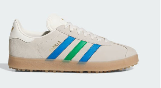 Adidas Gazelle Spikeless Golf Shoes in Chalk White / Green / Blue Bird