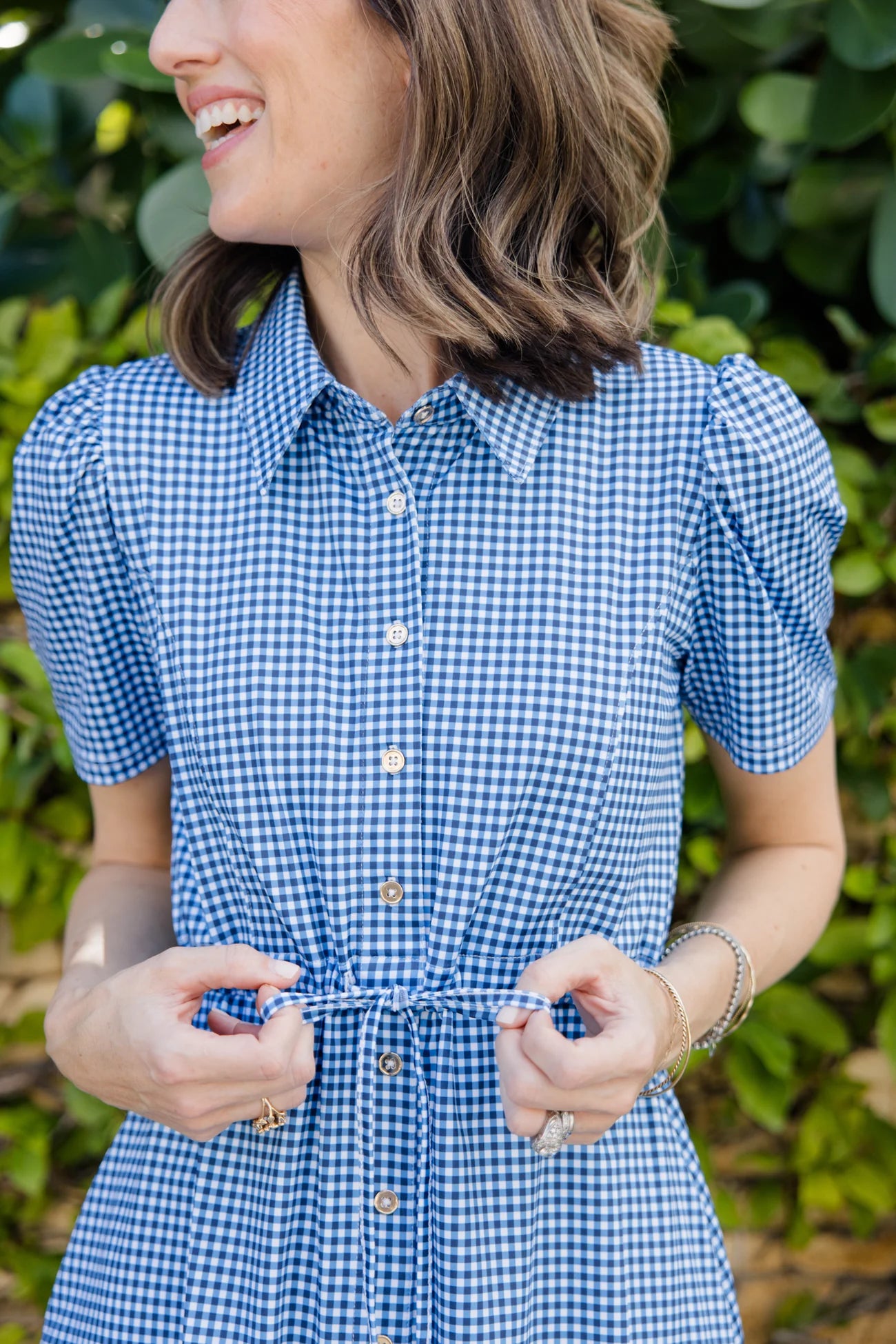 Duffield Lane London Short Sleeve Dress/Short 36" in Navy Gingham