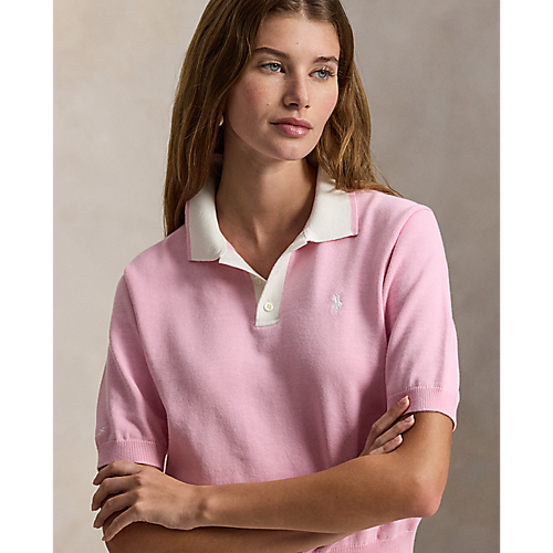 Ralph Lauren RLX SHORT-SLEEVE COTTON BLEND POLO W/ 3-BUTTON PLACKET SWEATER