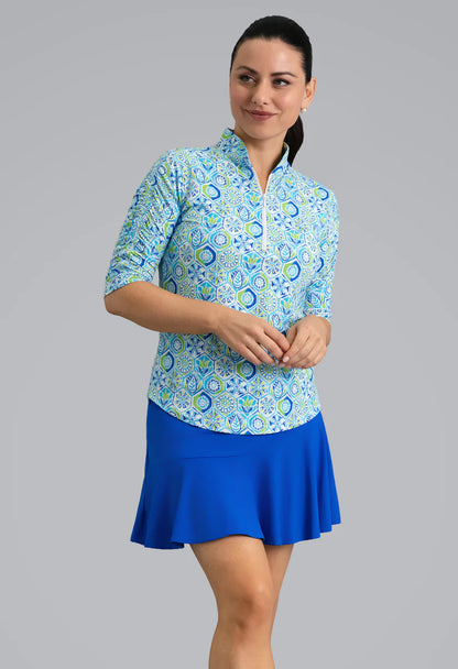 IBKUL Alexis Ruched Mandarin Collar Elbow Sleeve (Multiple Colors)