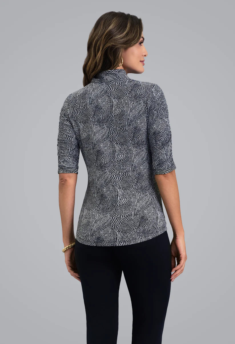 IBKUL Stephanie Ruched Mandarin Collar Elbow Sleeve (Multiple Colors)