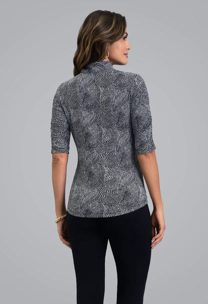 IBKUL Stephanie Ruched Mandarin Collar Elbow Sleeve (Multiple Colors)