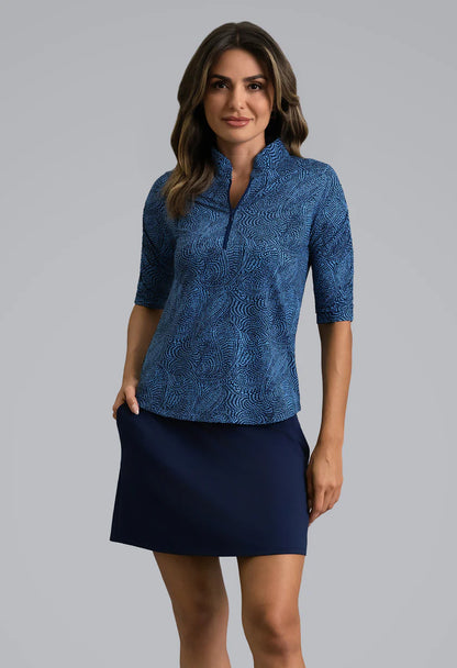 IBKUL Stephanie Ruched Mandarin Collar Elbow Sleeve (Multiple Colors)