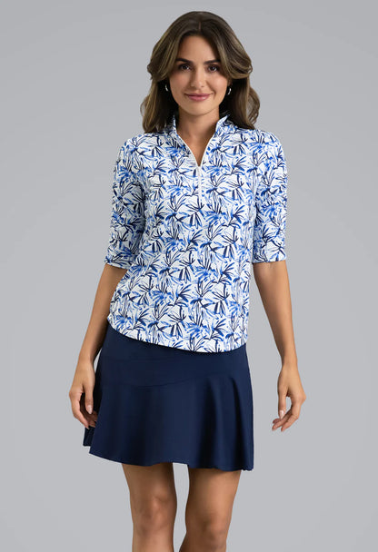 IBKUL Norma Ruched Mandarin Collar Elbow Sleeve (Multiple Colors)