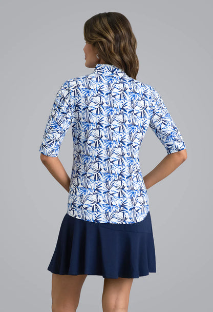 IBKUL Norma Ruched Mandarin Collar Elbow Sleeve (Multiple Colors)