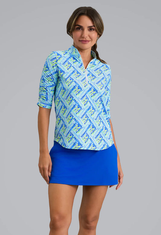 IBKUL Nina Ruched Mandarin Collar Elbow Sleeve (Multiple Colors)