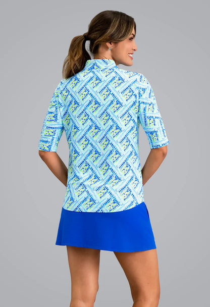 IBKUL Nina Ruched Mandarin Collar Elbow Sleeve (Multiple Colors)