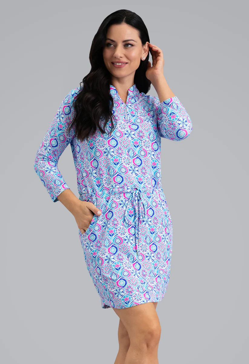 IBKUL Alexis Drawstring Dress 3/4 Sleeve (Multiple Colors)