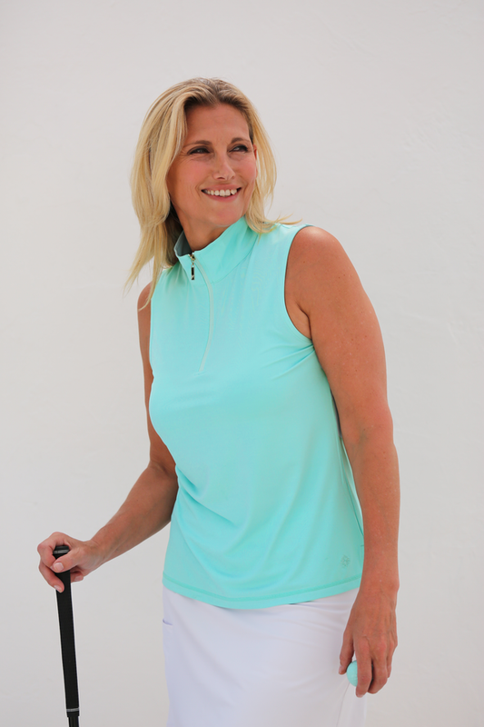 FAMARA Aqua Mock Collar Sleeveless Shirt