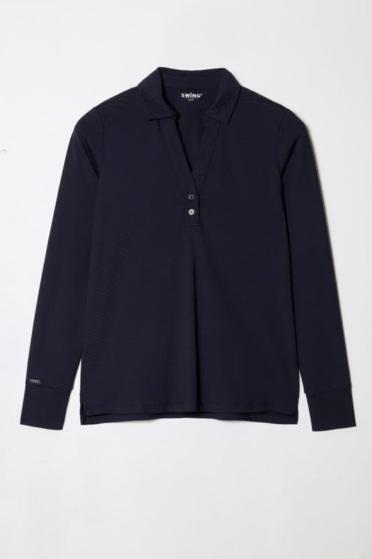 Swing Control SOLID LONG SLEEVE COLLARED VELOCITY TOP (MULTIPLE COLORS)