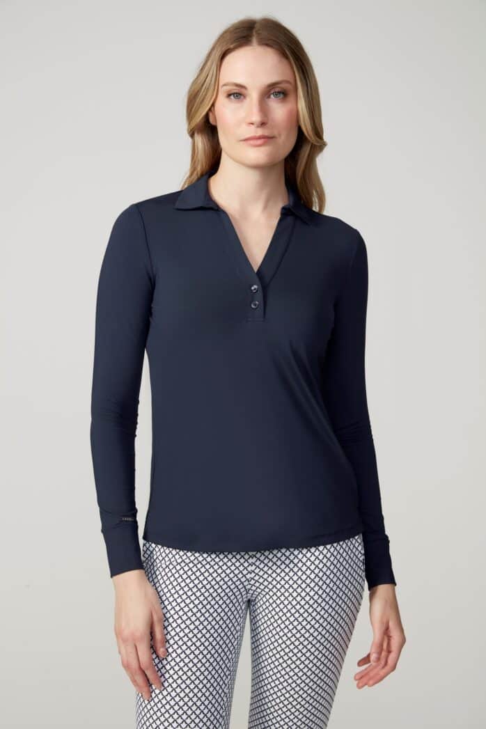 Swing Control SOLID LONG SLEEVE COLLARED VELOCITY TOP (MULTIPLE COLORS)